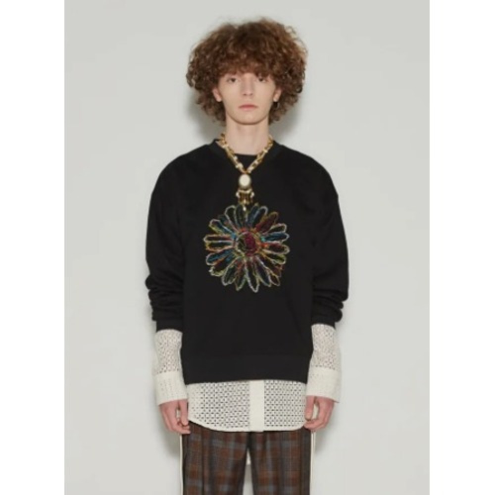 Andersson Bell Cosmos Embroidery Sweatshirt Unisex Size XL Black Streetwear